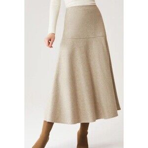 OGL FuzzLuxe Flared Maxi Skirt Thick Heather Beige Women’s M NWT $89